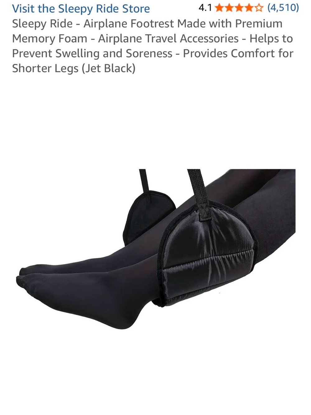 Sleepy Ride Jet Black Airplane Footrest with Carry Pouch